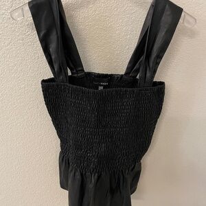 LUCY PARIS Black Peplum Faux Leather Smocked Tank Top Size XS. NWOT